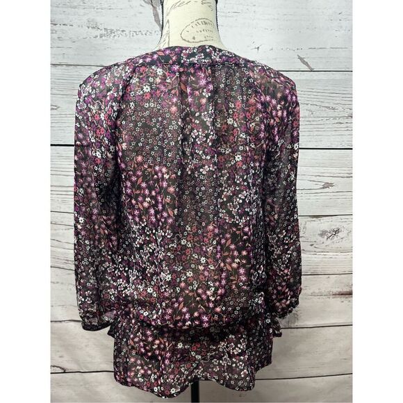 Apt 9 small black sheer blouse with pink and white‎ flowers - Alison - Picture 2 of 4